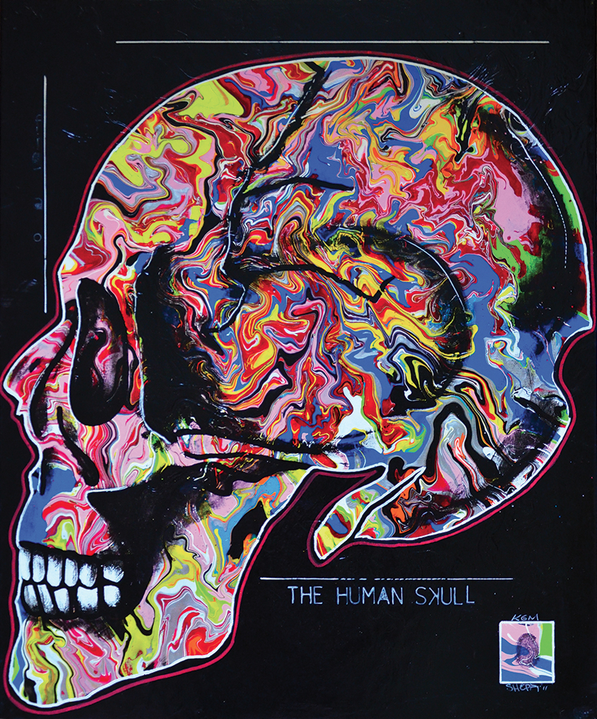 The human Skull - 51x61 cm - 450 € -  Acrylique et spray sur toile