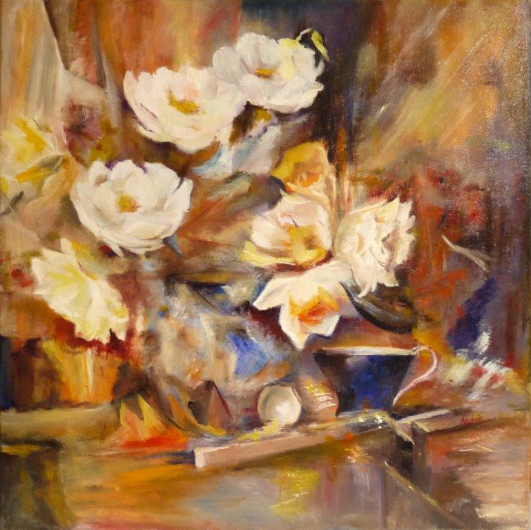 Douceur florale - 50x50 cm - 190€ - Huile sur toile