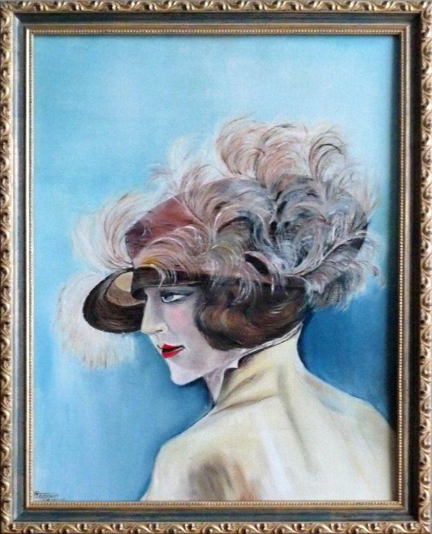 Femme chapeautée 2  - 50x40 cm - 320€ - Huile sur toile