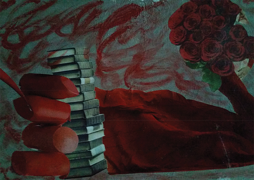 Flamenco retenu - 40x20 cm - 160€ - Peinture et Collages