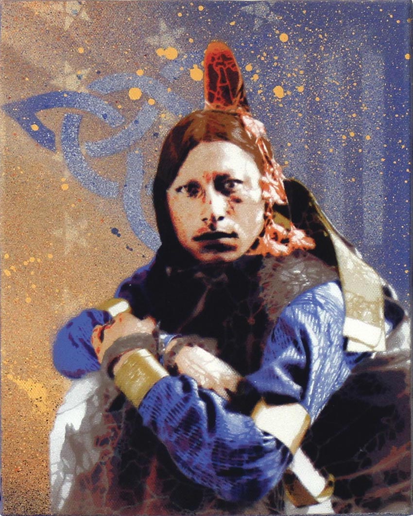 Indian Spirit (Blue&orange) - 27x22 cm - 100€ - Pochoirs, Acrylique & spray sur toile