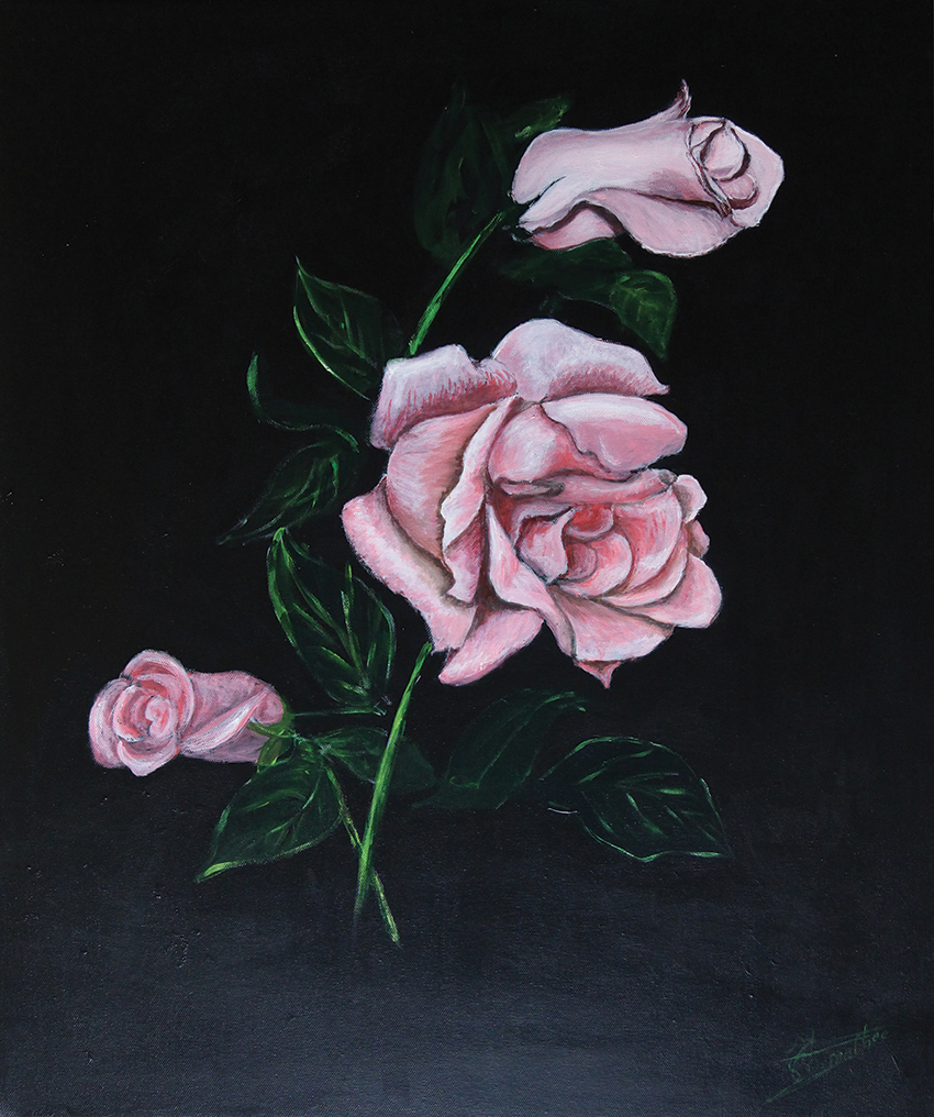 Roses sur fond noir -  60x50 cm - 400 € - Acrylique sur papier 