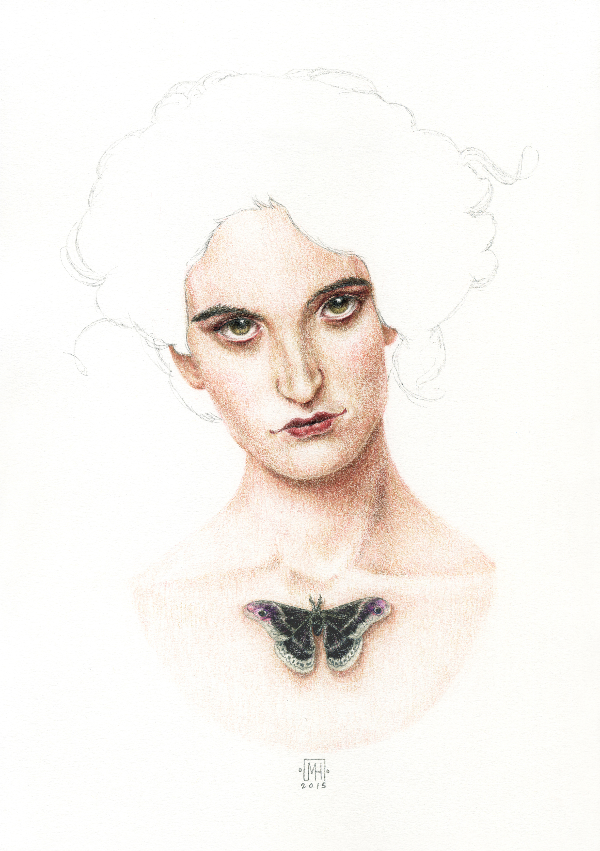 Lady Moth -  32x42 cm  - 500€ - Crayons de couleur et graphite sur papier 160g
